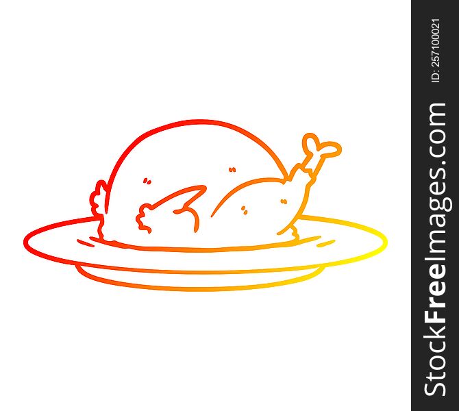 warm gradient line drawing of a cartoon cooked turkey