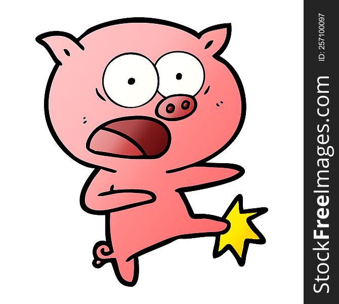 cartoon pig shouting and kicking. cartoon pig shouting and kicking
