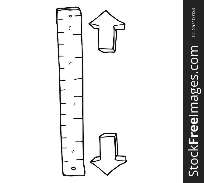 freehand drawn black and white cartoon wooden ruler