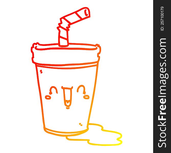 warm gradient line drawing of a cute cartoon soda