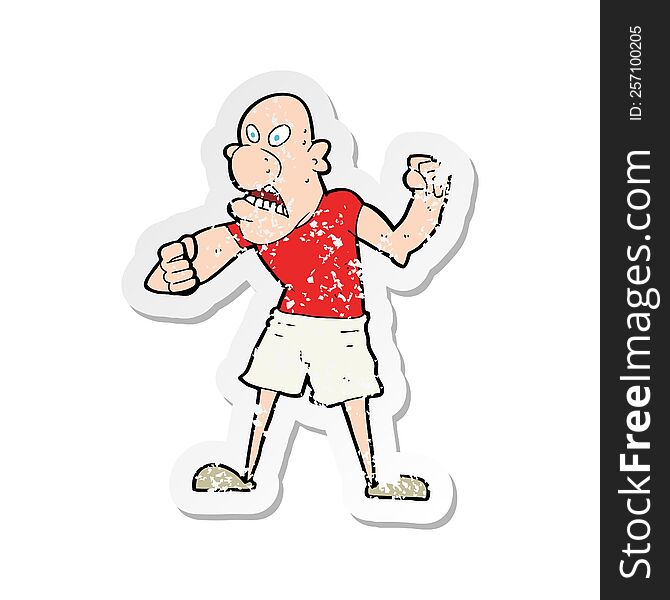 Retro Distressed Sticker Of A Cartoon Violent Man