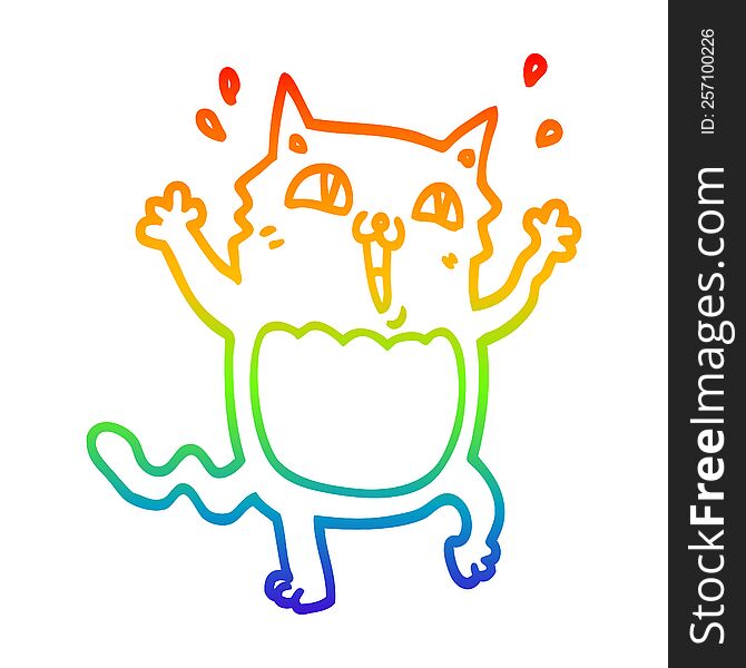 Rainbow Gradient Line Drawing Cartoon Crazy Excited Cat