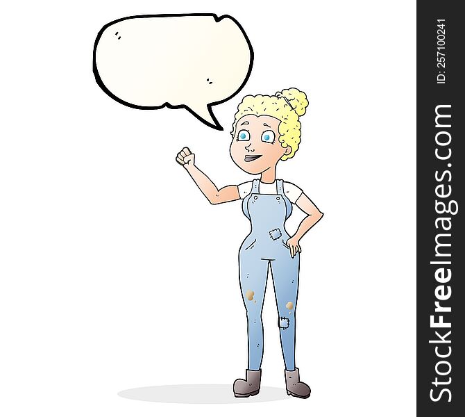 Speech Bubble Cartoon Woman In Dungarees