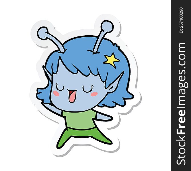 sticker of a happy alien girl cartoon