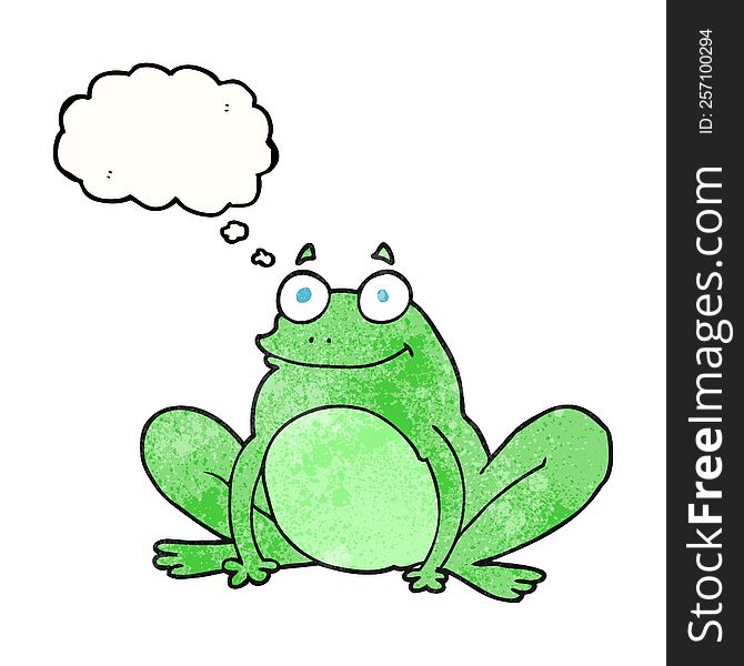 freehand drawn thought bubble textured cartoon happy frog