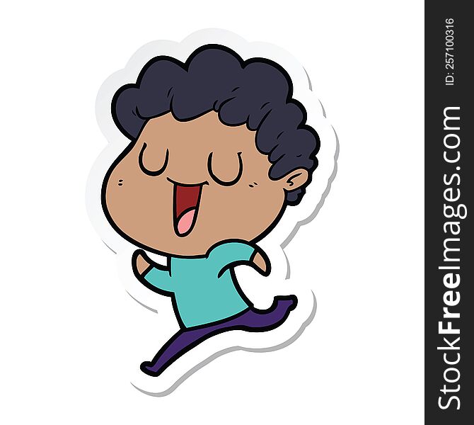 Sticker Of A Laughing Cartoon Man Running