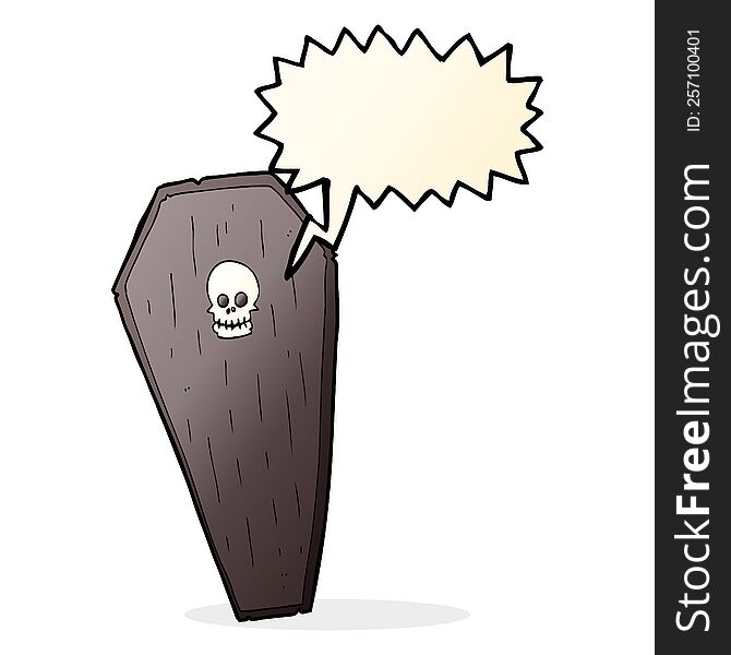 spooky cartoon coffin with speech bubble