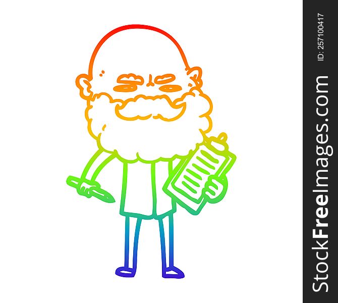 Rainbow Gradient Line Drawing Cartoon Man With Beard Frowning