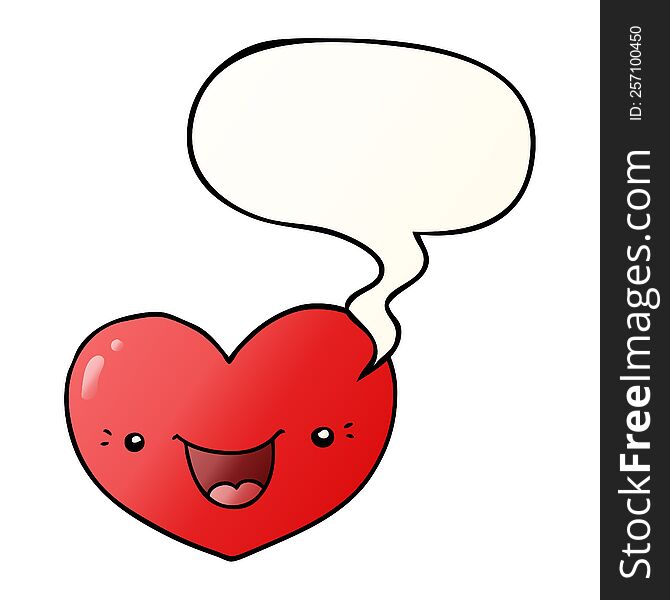 cartoon love heart character with speech bubble in smooth gradient style