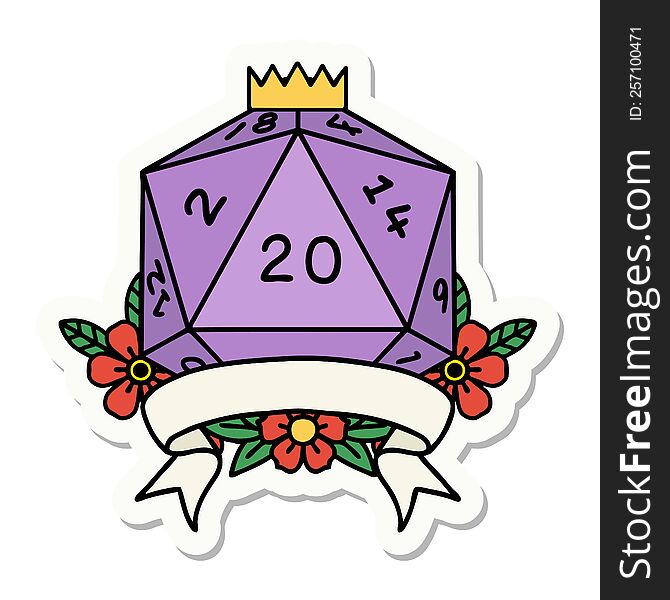 natural 20 critical hit D20 dice roll sticker