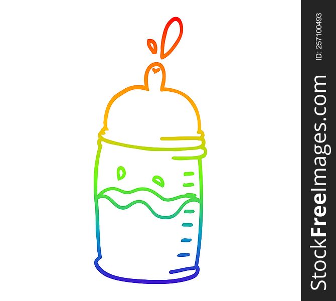 rainbow gradient line drawing of a cartoon baby bottle