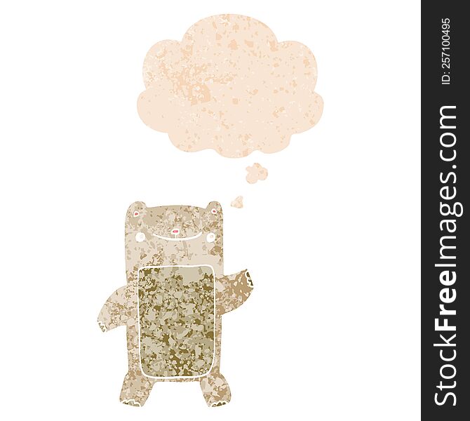 Cartoon Teddy Bear And Thought Bubble In Retro Textured Style