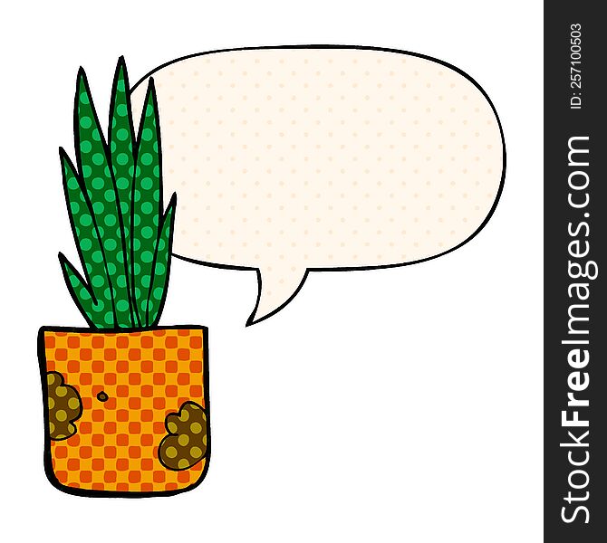 Cartoon House Plant And Speech Bubble In Comic Book Style