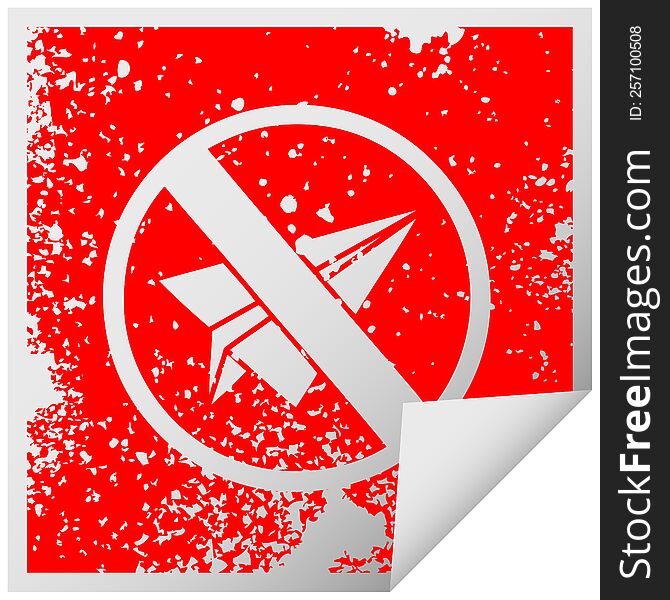 Distressed Square Peeling Sticker Symbol No Paper Aeroplanes Allowed