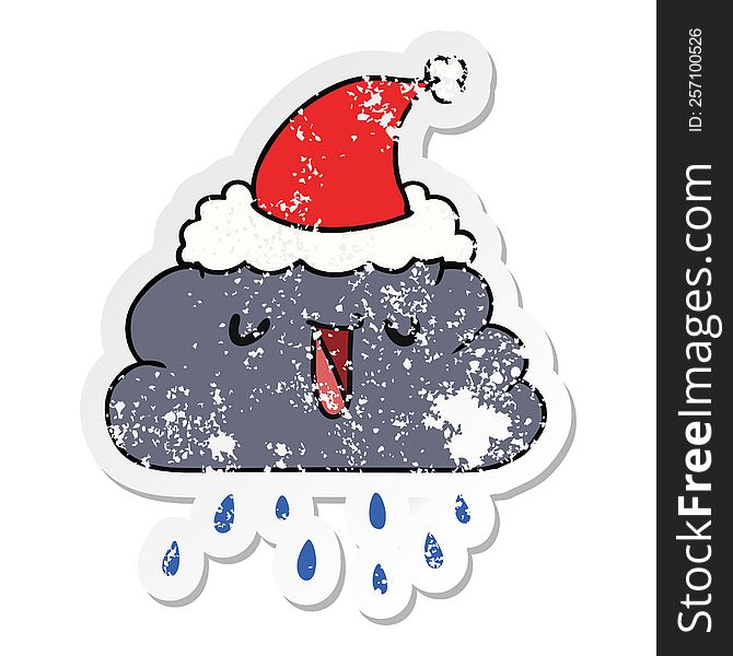 Christmas Distressed Sticker Cartoon  Kawaii Rain Cloud