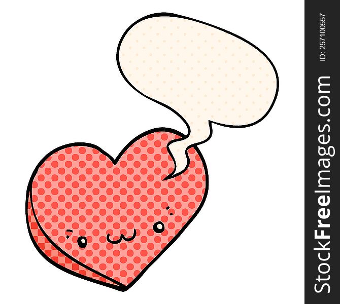Cartoon Love Heart And Face And Speech Bubble In Comic Book Style