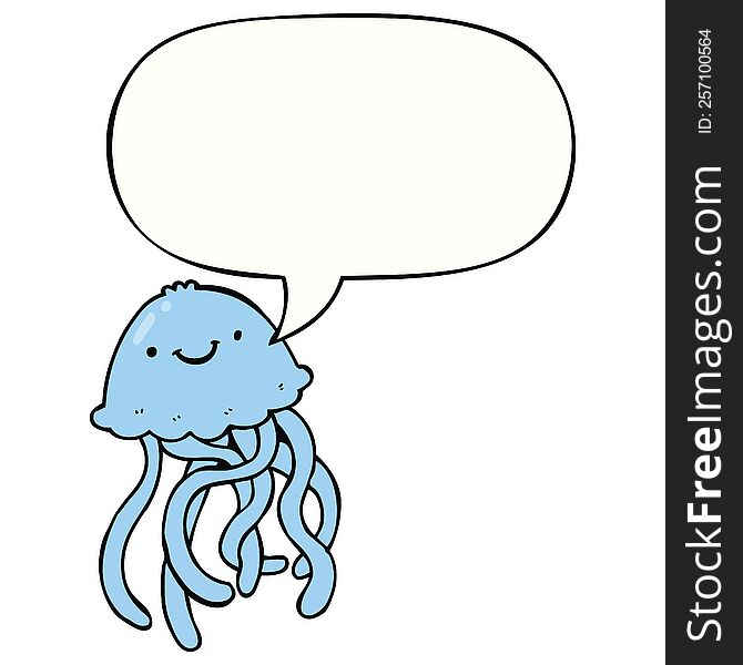 cartoon happy jellyfish with speech bubble. cartoon happy jellyfish with speech bubble