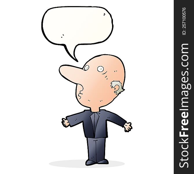 Cartoon Confused Middle Aged Man With Speech Bubble