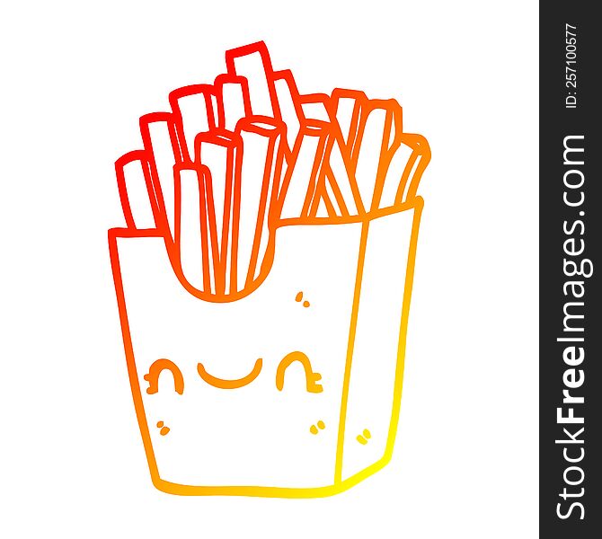 warm gradient line drawing of a cartoon fries in box