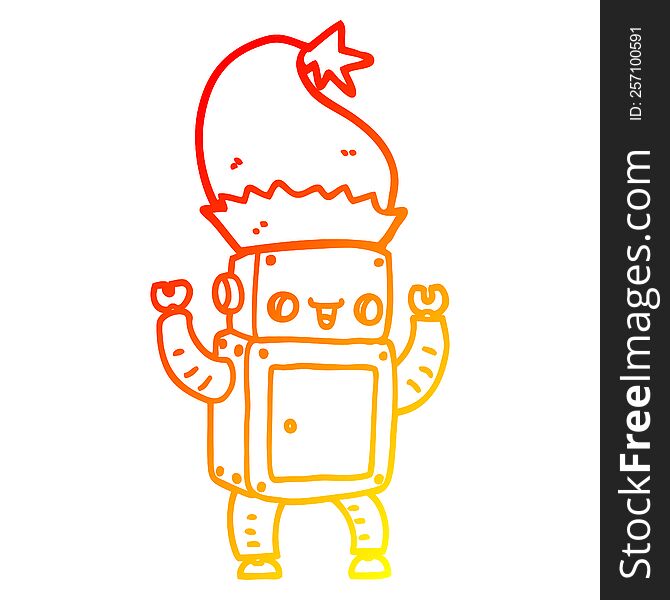 Warm Gradient Line Drawing Cartoon Christmas Robot