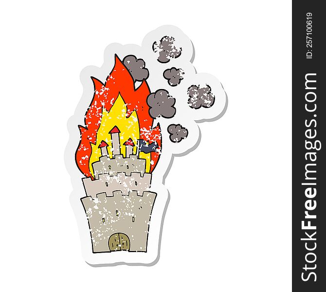 retro distressed sticker of a cartoon burning castle