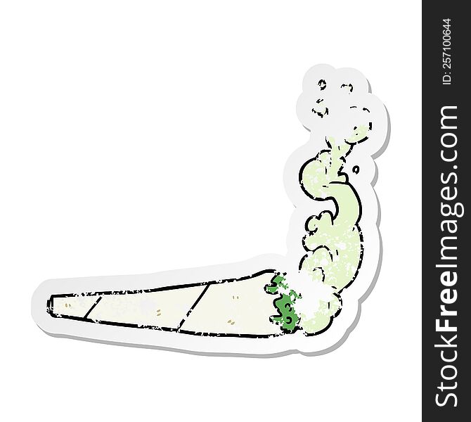 distressed sticker of a cartoon marijuana joint