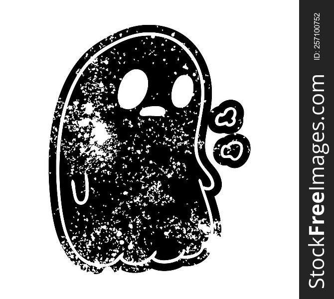 grunge distressed icon of a kawaii cute ghost. grunge distressed icon of a kawaii cute ghost