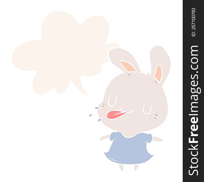 Cute Cartoon Rabbit Blowing Raspberry And Speech Bubble In Retro Style