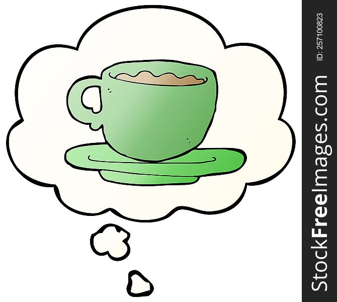 cartoon cup of tea with thought bubble in smooth gradient style
