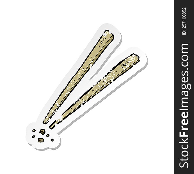 retro distressed sticker of a cartoon chopsticks