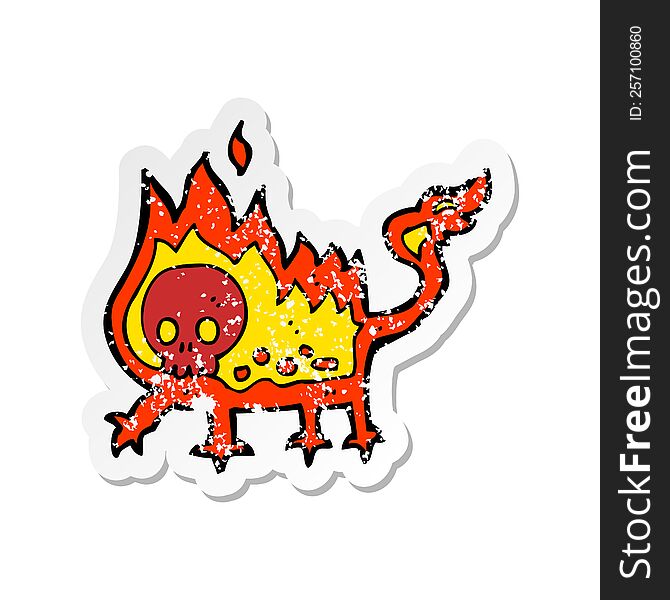 retro distressed sticker of a cartoon little fire demon