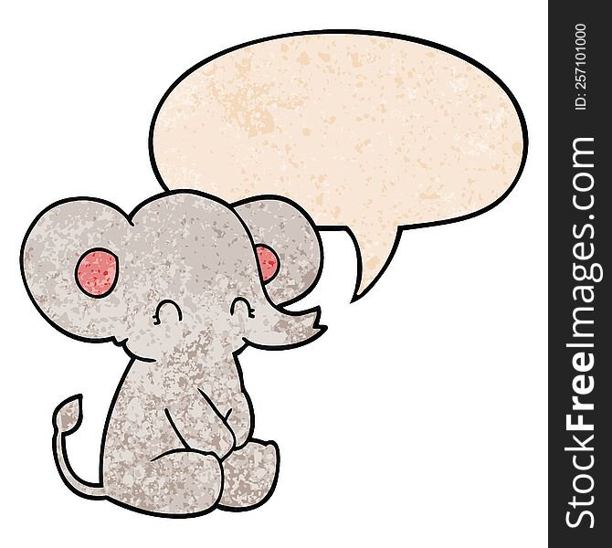Cute Cartoon Elephant And Speech Bubble In Retro Texture Style