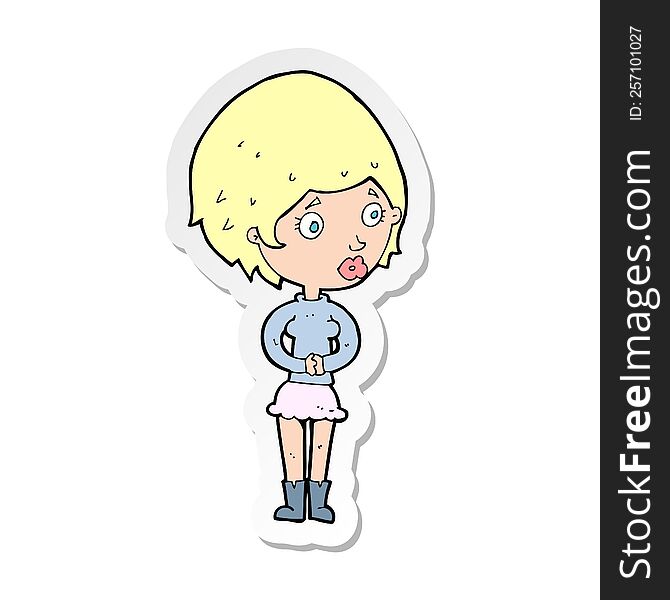 sticker of a cartoon concerned woman