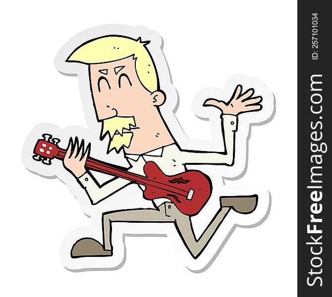 Sticker Of A Cartoon Man Playing Electric Guitar