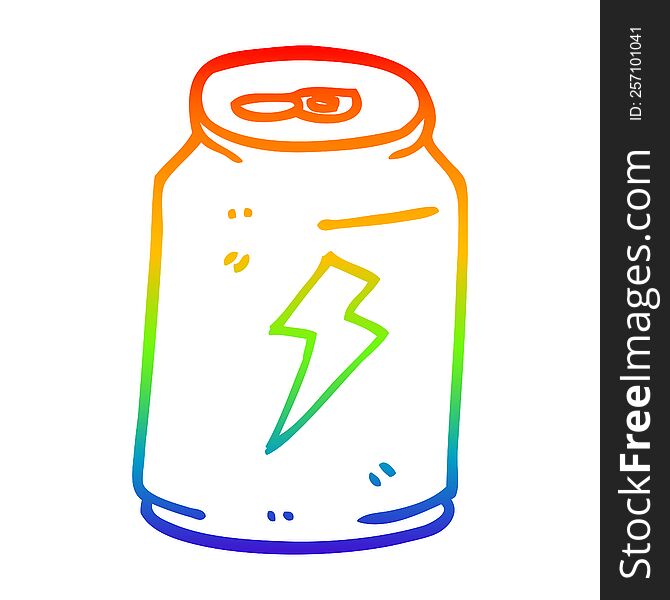 rainbow gradient line drawing of a cartoon can of energy drink