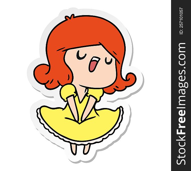 Sticker Cartoon Of A Cute Singing Kawaii Girl