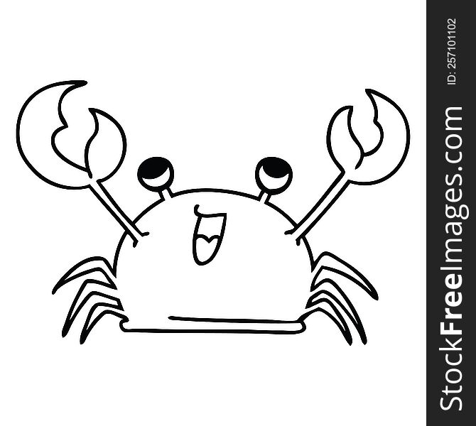 quirky line drawing cartoon happy crab