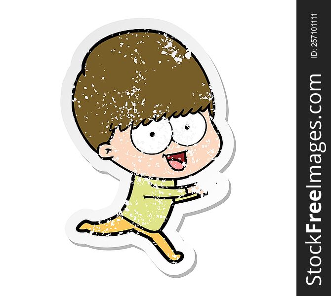 Distressed Sticker Of A Happy Cartoon Boy Running