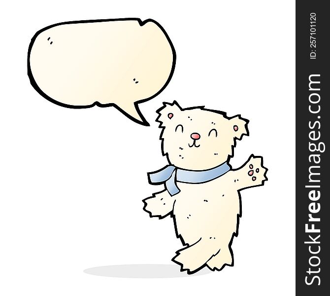 cartoon waving teddy polar bear with speech bubble