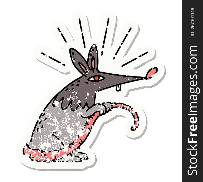 Grunge Sticker Of Tattoo Style Sneaky Rat