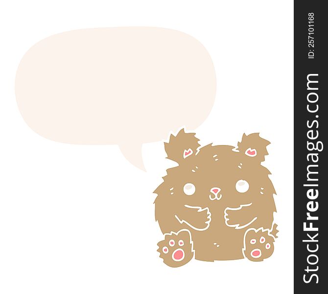 Cute Cartoon Bear And Speech Bubble In Retro Style