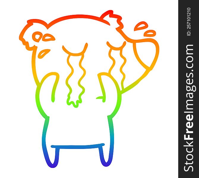 Rainbow Gradient Line Drawing Cartoon Crying Bear