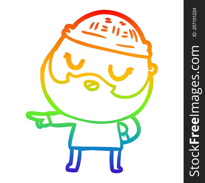 Rainbow Gradient Line Drawing Cute Cartoon Man With Beard