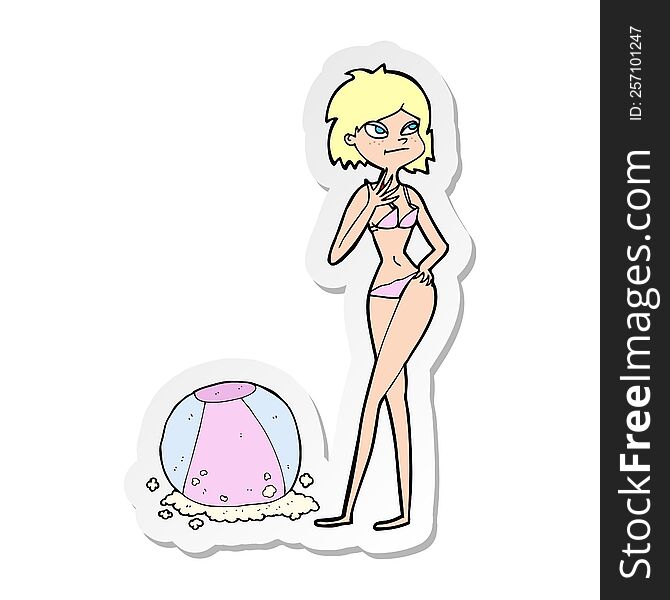 Sticker Of A Cartoon Woman With Beachball