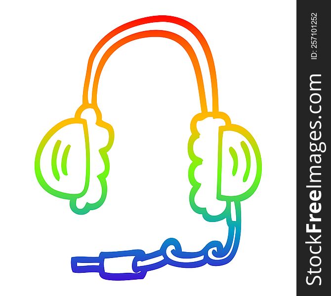 rainbow gradient line drawing of a cartoon ear phones