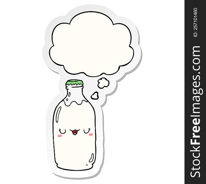 Cute Cartoon Milk Bottle And Thought Bubble As A Printed Sticker