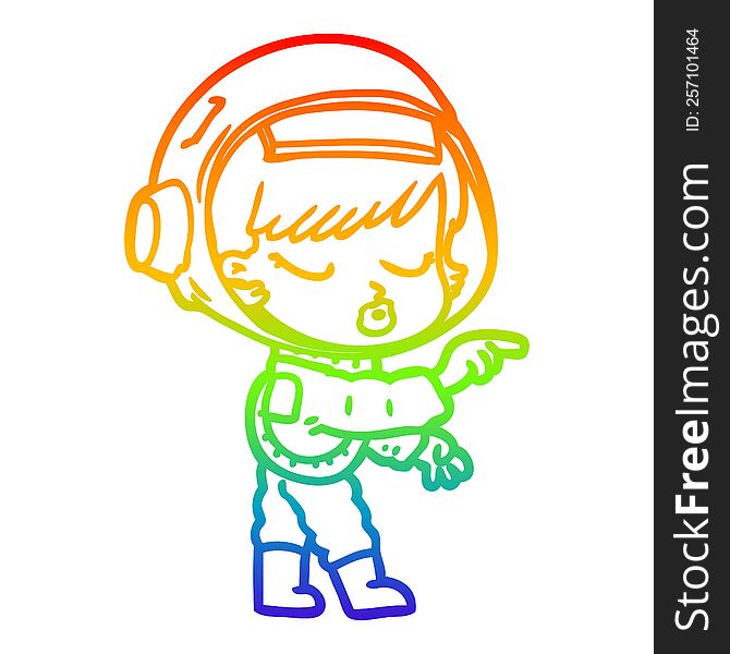 Rainbow Gradient Line Drawing Cartoon Pretty Astronaut Girl Pointing