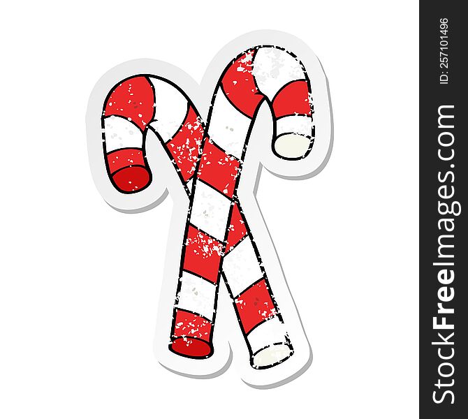distressed sticker of a cartoon candy canes