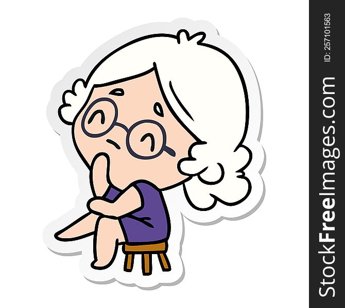 sticker cartoon of a cute kawaii lady thinking