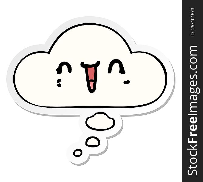 Happy Cartoon Face And Thought Bubble As A Printed Sticker